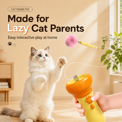 Electric Cat Wand Toy for Indoor Cats, 2026 New Interactive Automatic Retractable Cat Teaser with Plush Ball