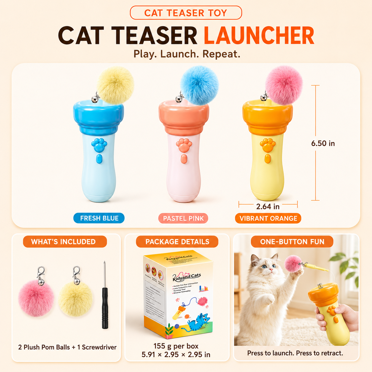 Electric Cat Wand Toy for Indoor Cats, 2026 New Interactive Automatic Retractable Cat Teaser with Plush Ball