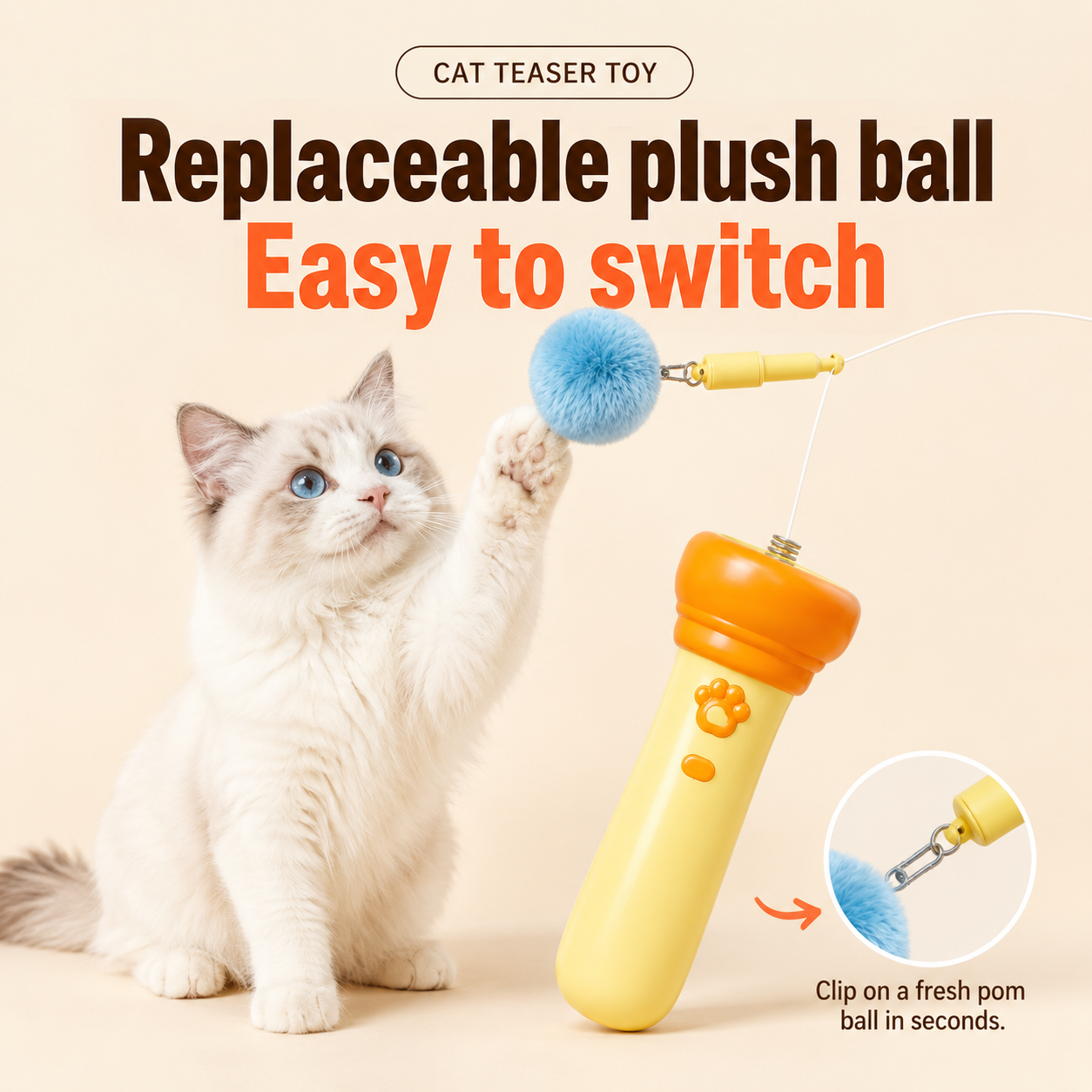 Electric Cat Wand Toy for Indoor Cats, 2026 New Interactive Automatic Retractable Cat Teaser with Plush Ball