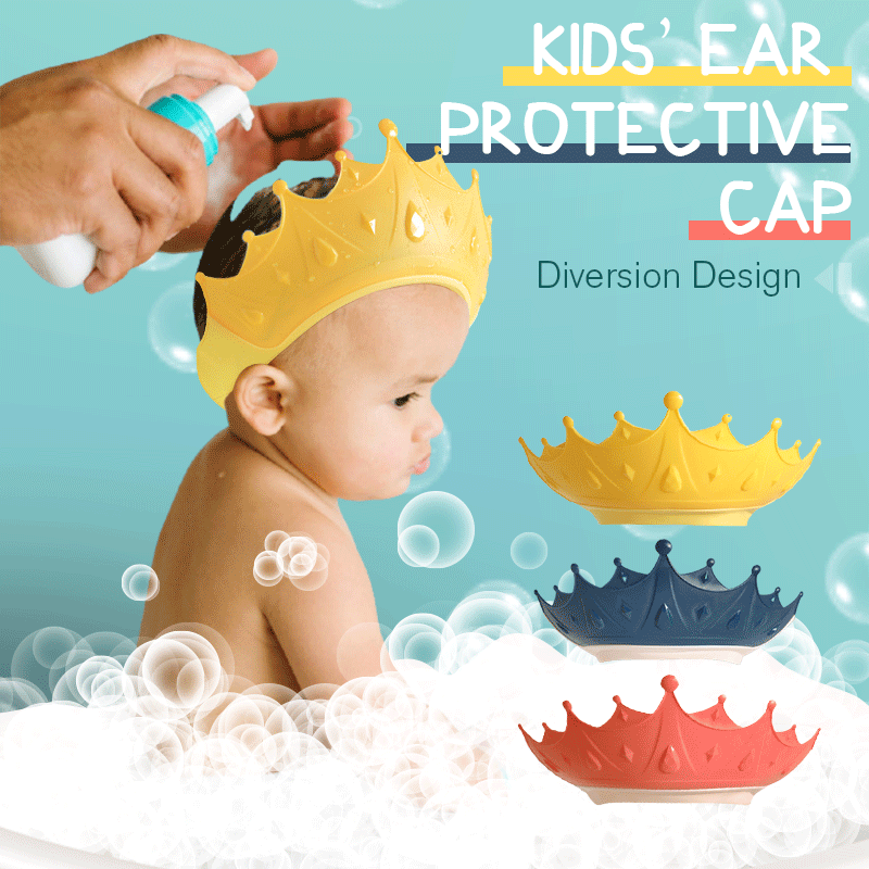 ⏳Time-Limited Special⏰Kids' Ear Protective Cap – Waterproof Shower Hat, Adjustable & Cartoon Crown Design ✨