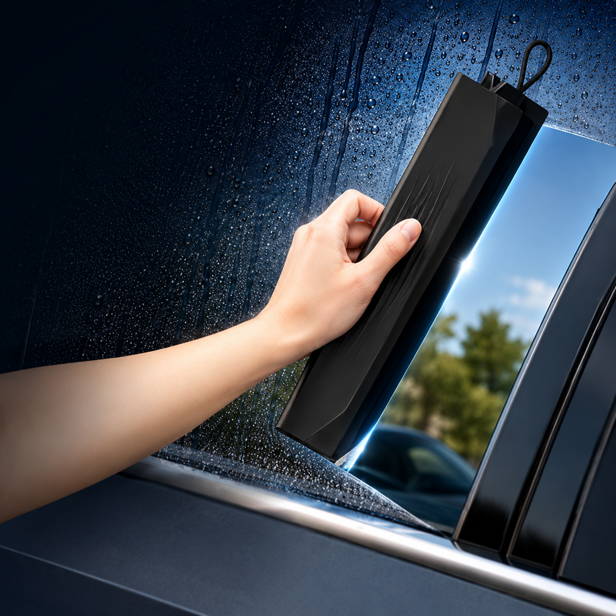 Multi-Purpose Silicone Water Squeegee – Scratch-Free Car Window, Windshield, Shower Glass & Countertop Wiper with Hanging Hook