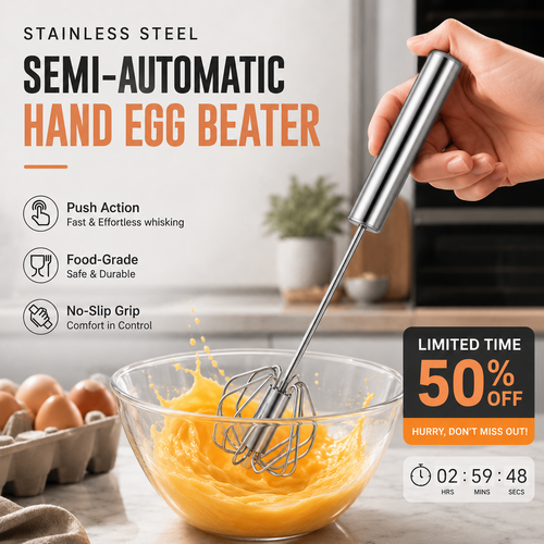 ⚡Buy 1 Get 1 Free⚡Stainless Steel Hand Egg Beater | Effortless Whisking – No Batter Splatter, Dishwasher Safe & Built to Last