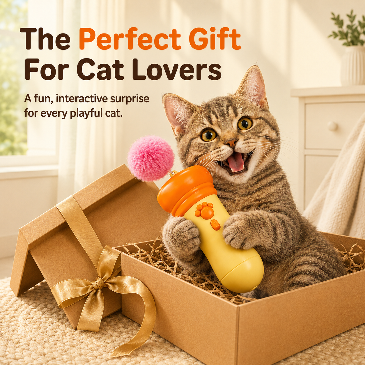 Electric Cat Wand Toy for Indoor Cats, 2026 New Interactive Automatic Retractable Cat Teaser with Plush Ball