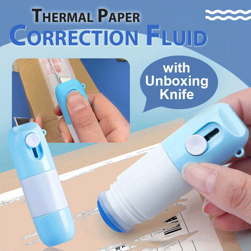 📢📢50% OFF !! ⏰🔪 Thermal Paper Correction Fluid with Unboxing Knife – 2-in-1 ✨